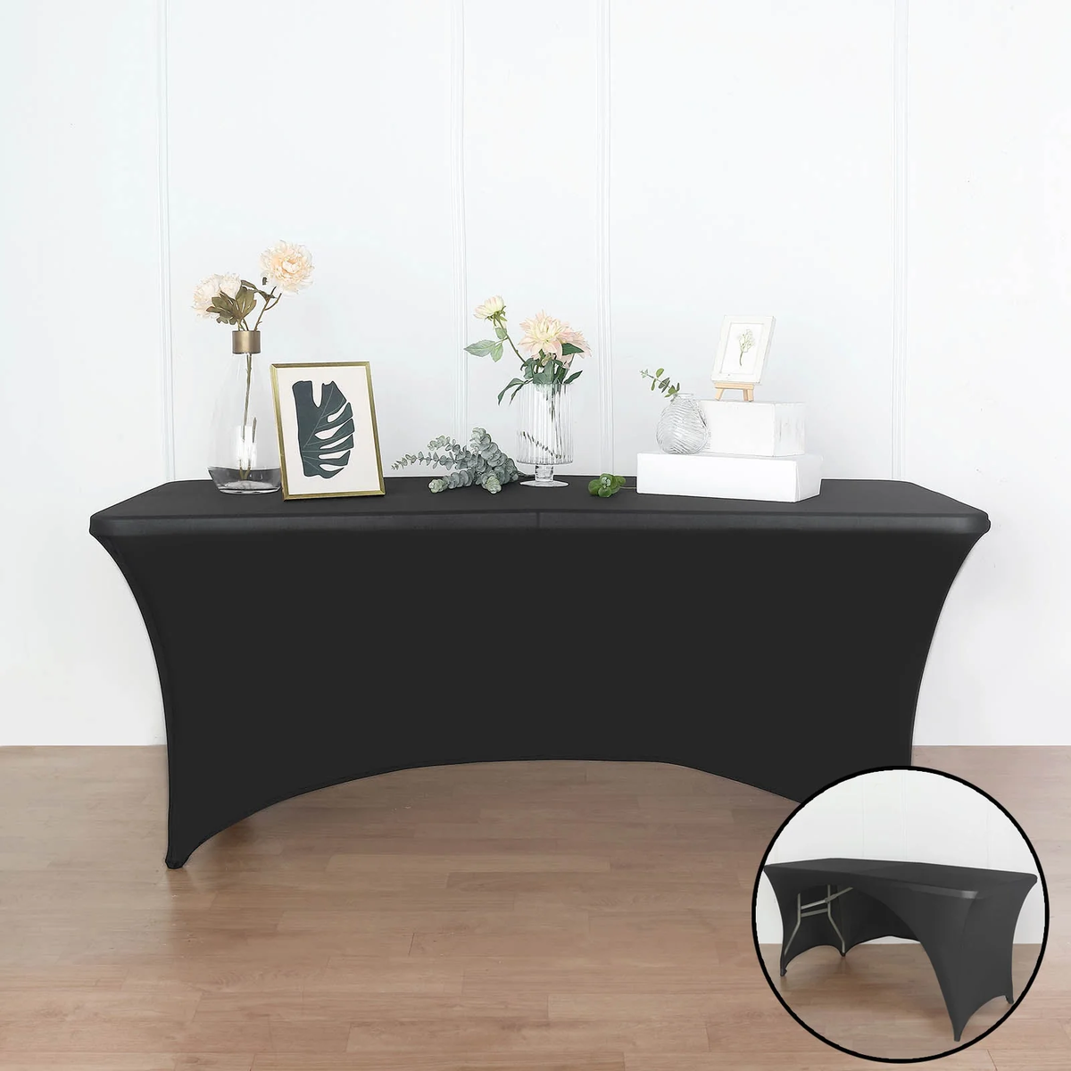 Black Fitted Stretch Table Cover styled product scene