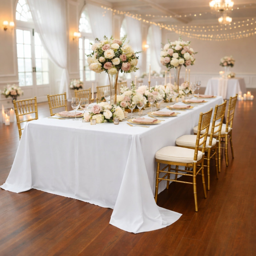 White Rectangular Tablecloth styled product scene
