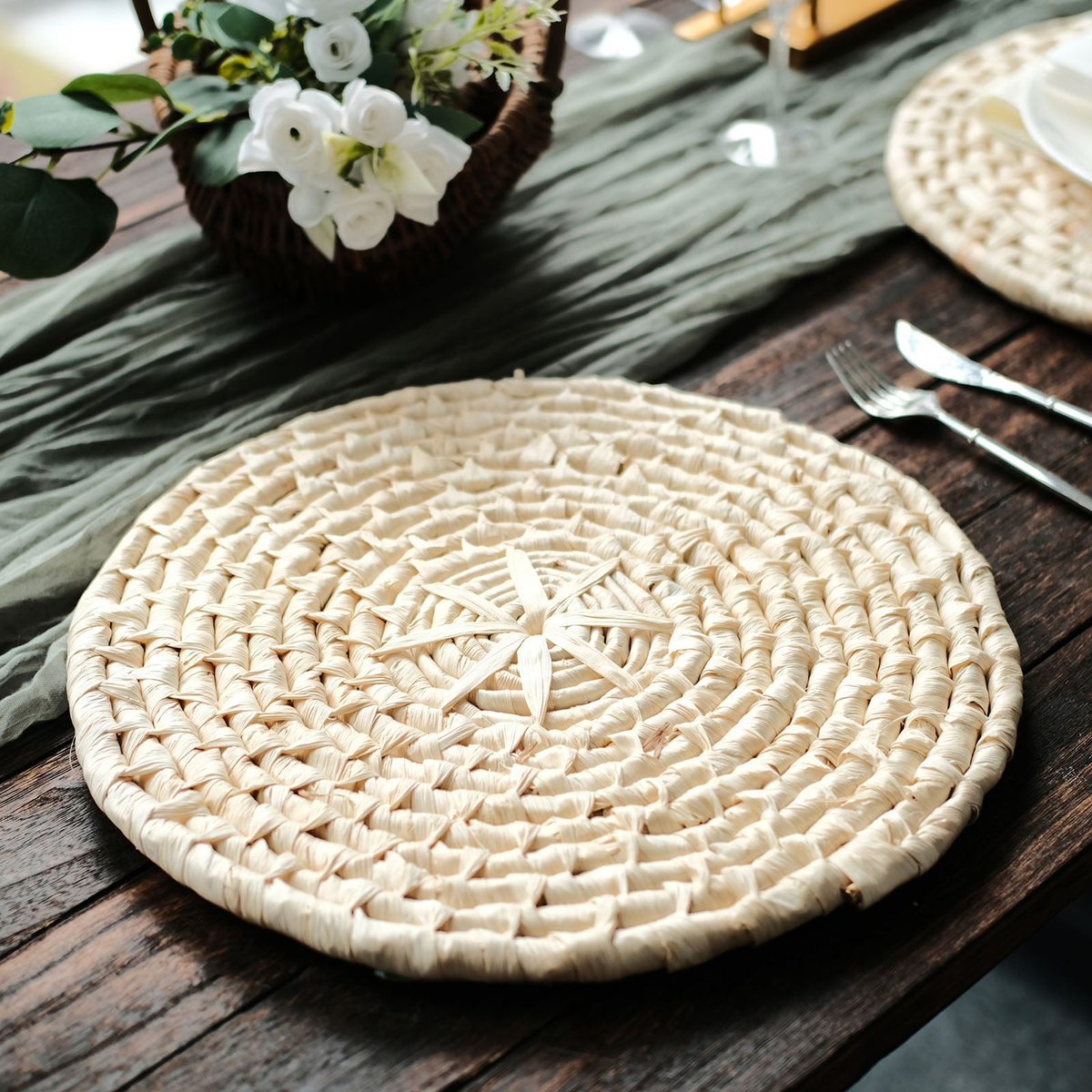 Natural Woven Placemats Set styled product scene